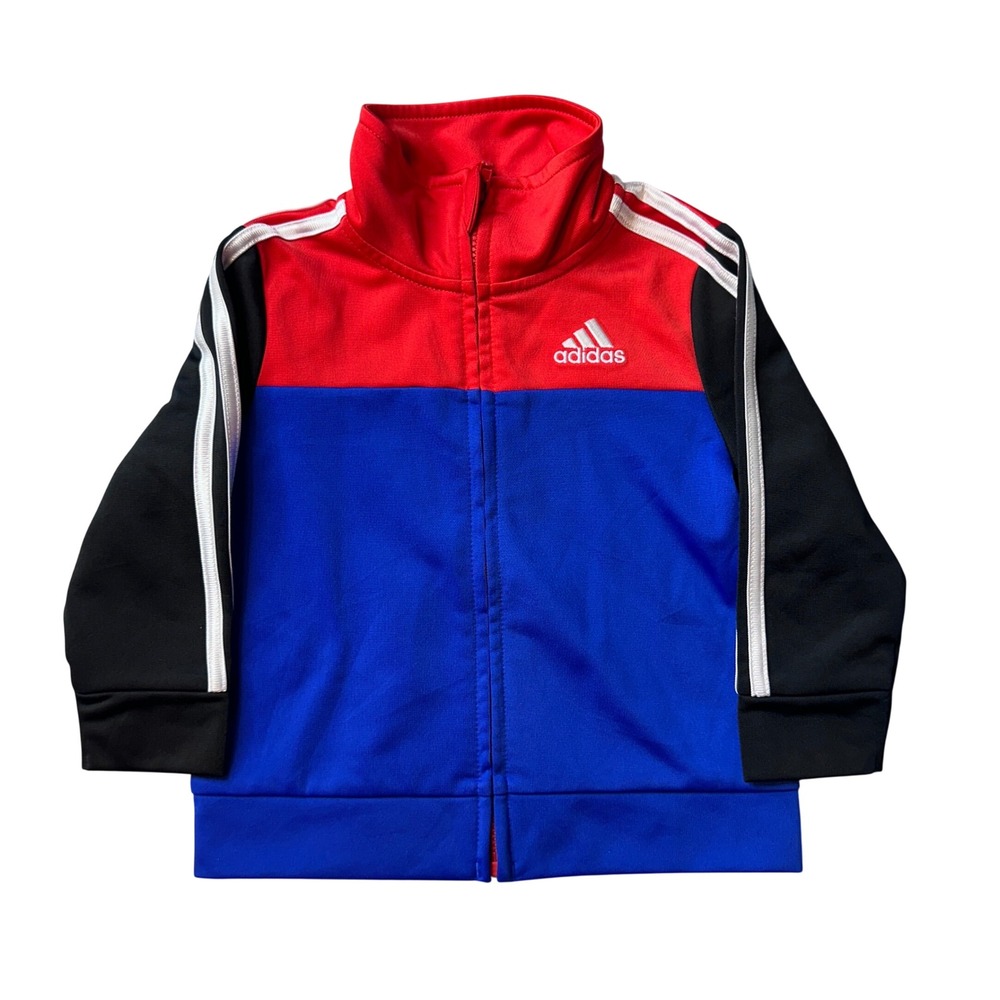 Adidas Track Jacket Kids 9M HCM061 Red Blue Black 3-Stripes Zip Up EXCELLENT